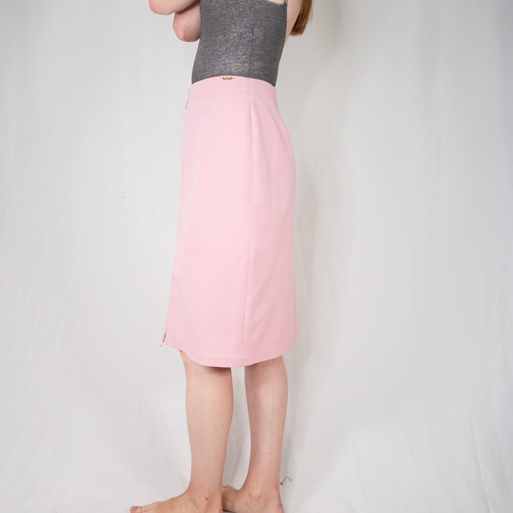 ST. JOHN Solid Pink Pencil Zipper Midi Skirt - Picture 5 of 5